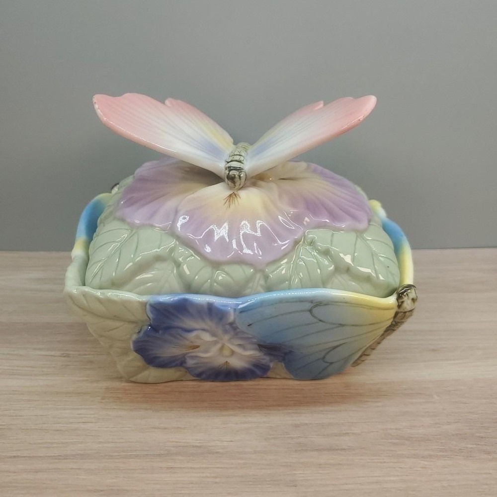 Anna Rosa Collection Butterfly Music Trinket Box Vintage Porcelain Garden Porch